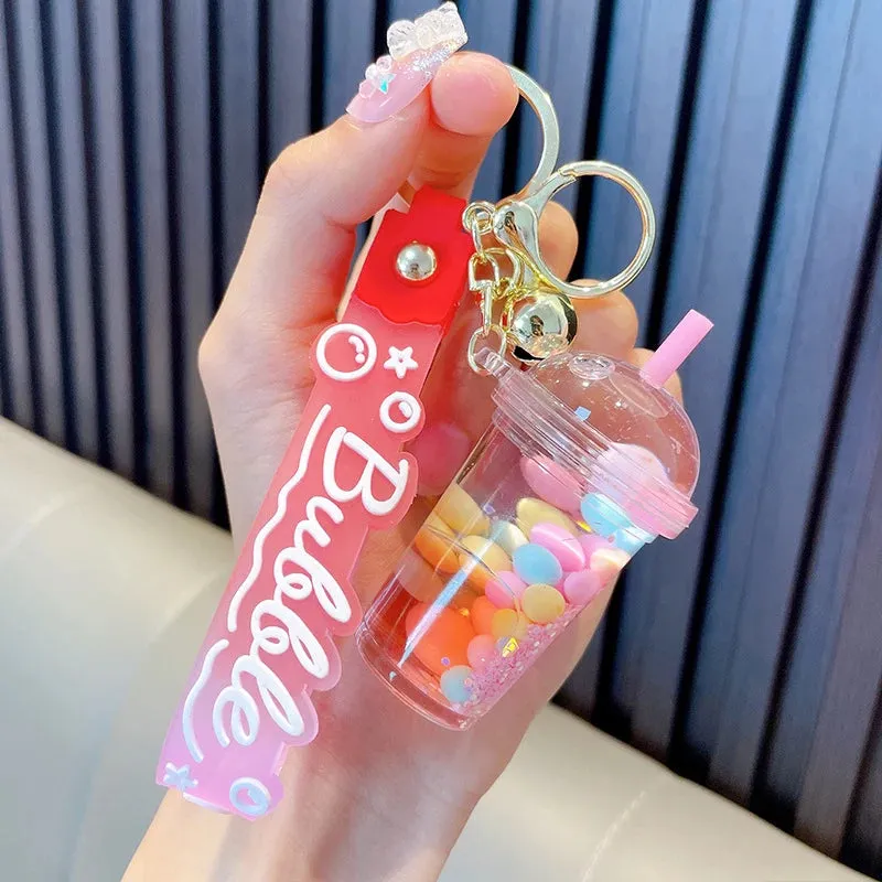 ✨ Adorable Quicksand Jelly Bean Keychain 🌈 - Whimsical Liquid Pearl Milk Tea Pendant for Trendy Bags & Keys! 🎀