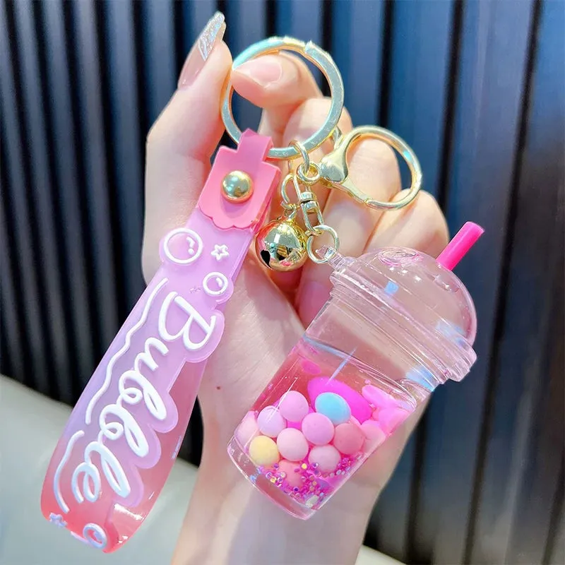 ✨ Adorable Quicksand Jelly Bean Keychain 🌈 - Whimsical Liquid Pearl Milk Tea Pendant for Trendy Bags & Keys! 🎀