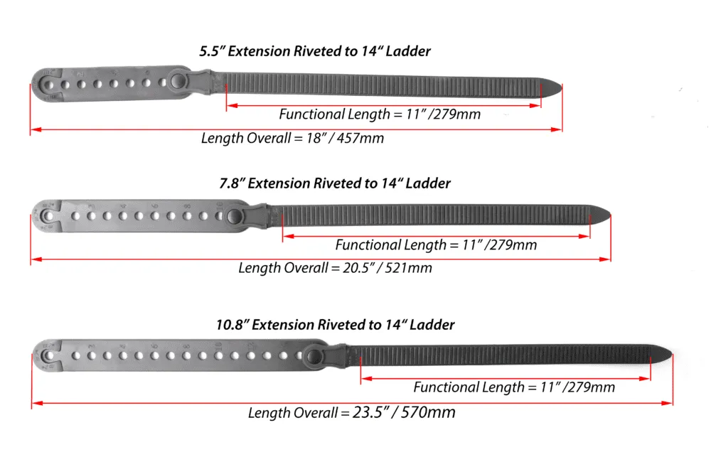 0.75" x 14" Ladder Straps Riveted to Extensions