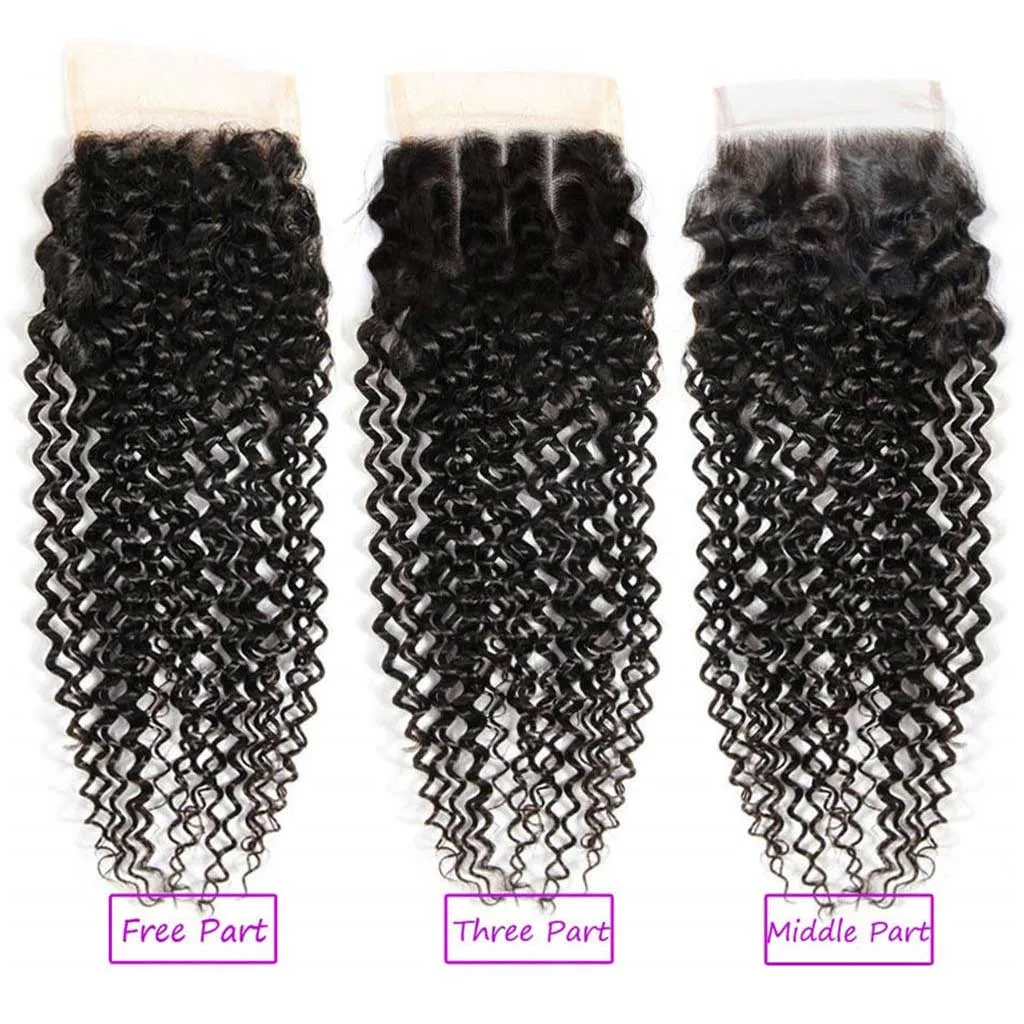 10A Kinky Curly Hair 4 Bundles With Closure Brazilian Hair Natural Color