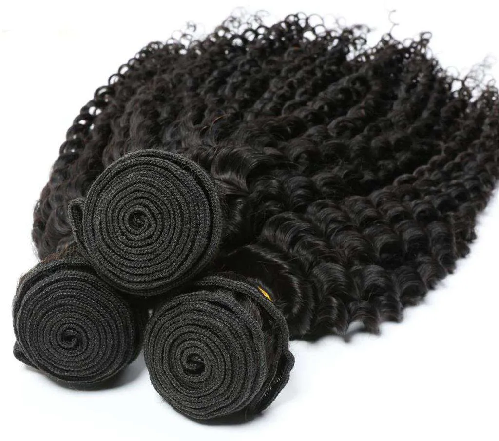 10A Kinky Curly Hair 4 Bundles With Closure Brazilian Hair Natural Color