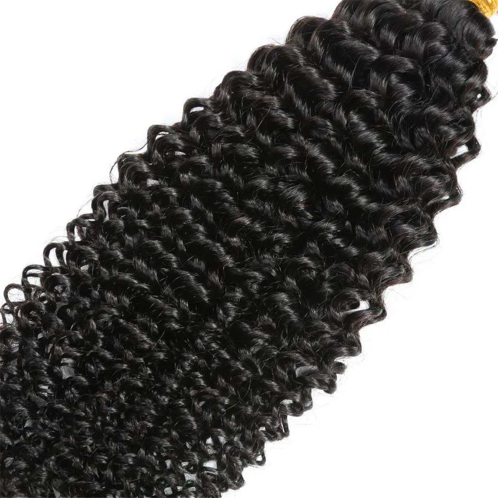 10A Kinky Curly Hair 4 Bundles With Closure Brazilian Hair Natural Color