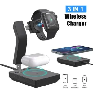 15W 3 in 1 Fast Wireless Charging Station for Mobile Phones