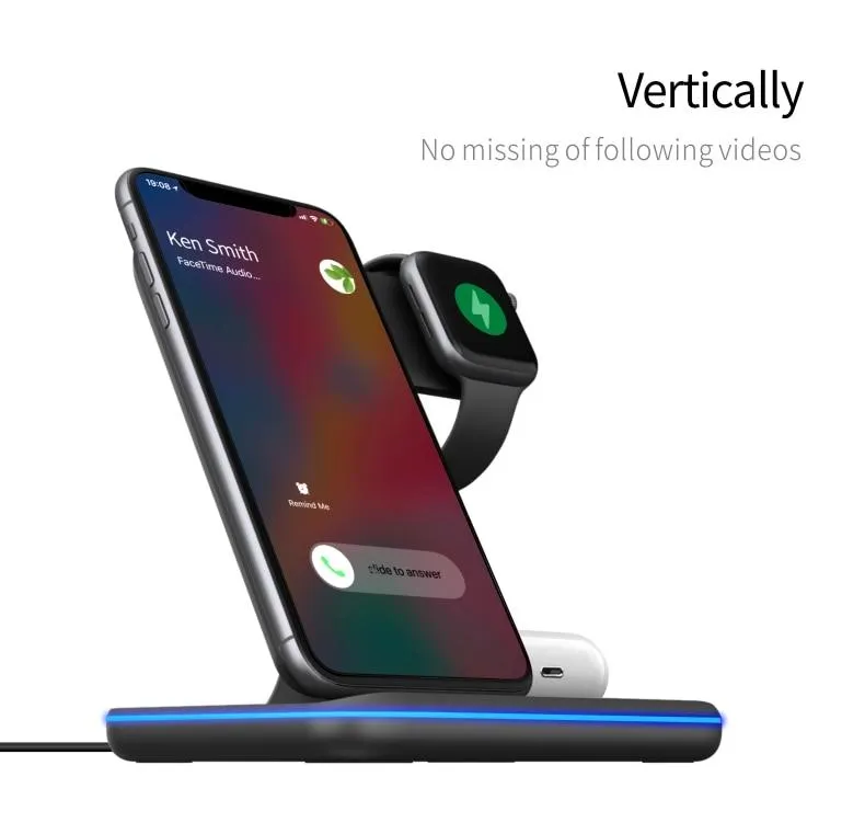 15W 3 in 1 Fast Wireless Charging Station for Mobile Phones