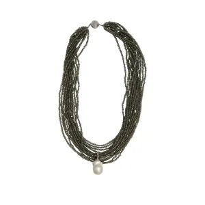 192-08-S | GREEN CRYSTAL NECKLACE w/DETACHABLE WILD PEARL