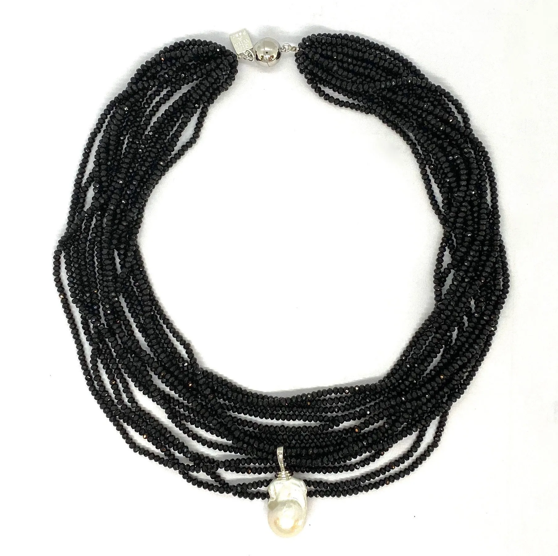 192-10-S | BLACK CRYSTAL NECKLACE w/DETACHABLE WILD PEARL