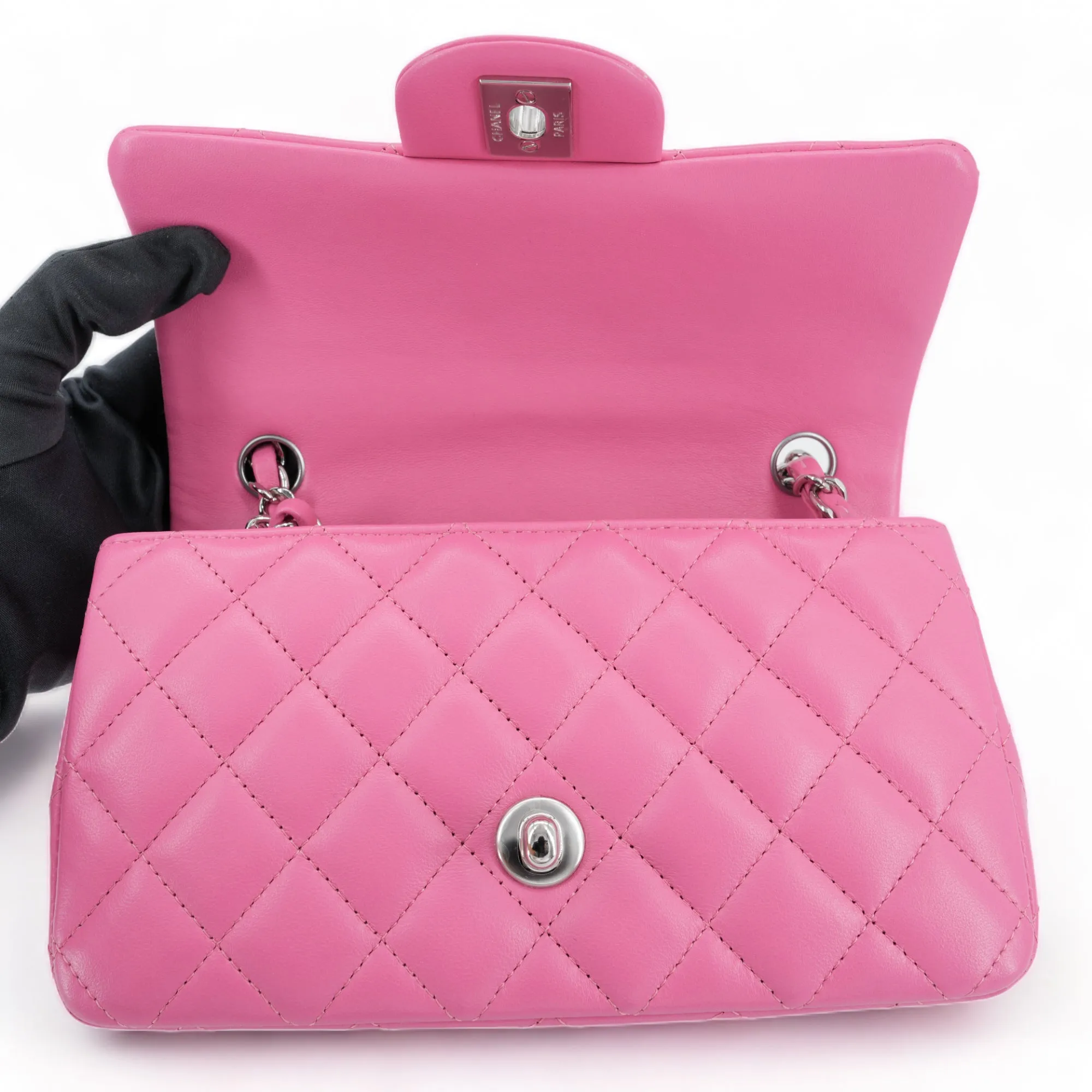 19C Bubble Pink Lambskin Mini Rectangular Flap Bag