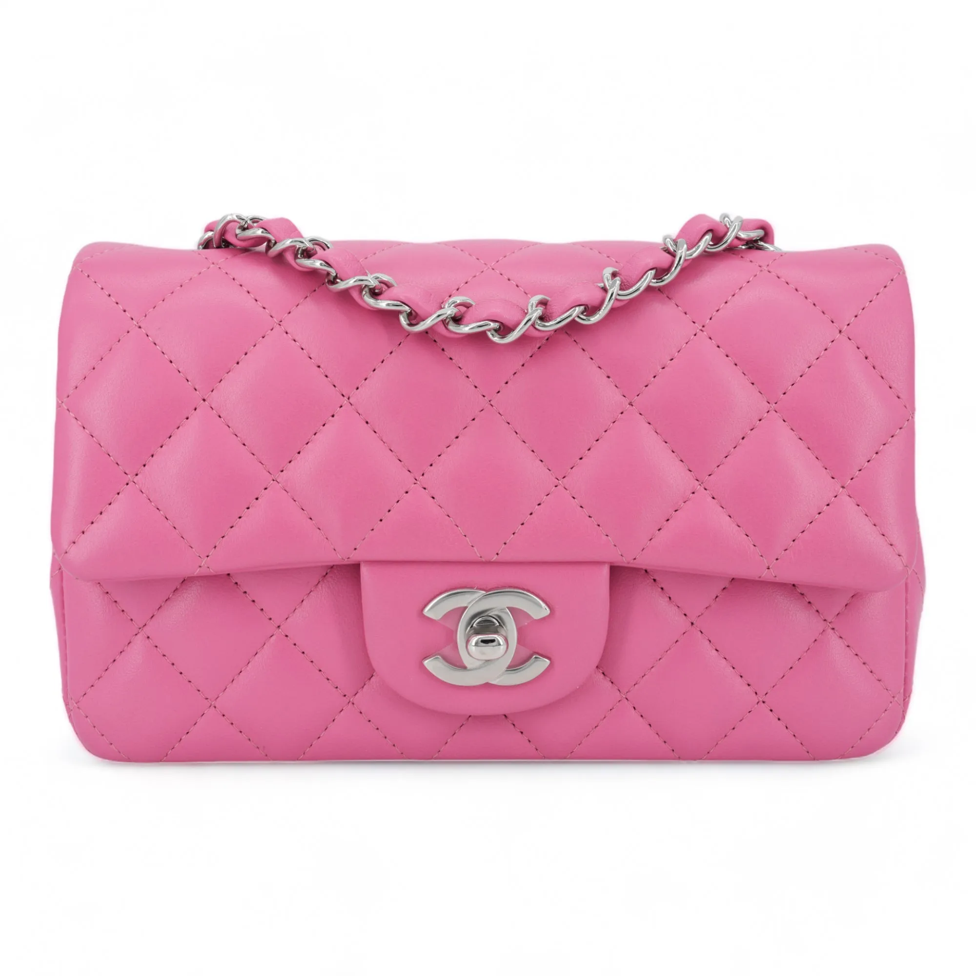 19C Bubble Pink Lambskin Mini Rectangular Flap Bag