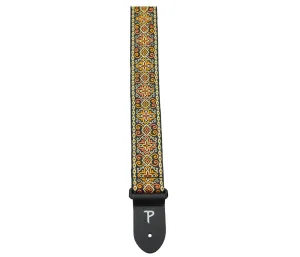 2” ORANGE / BLACK CROSS DESIGN JACQUARD GUITAR STRAP WITH LEATHER ENDS