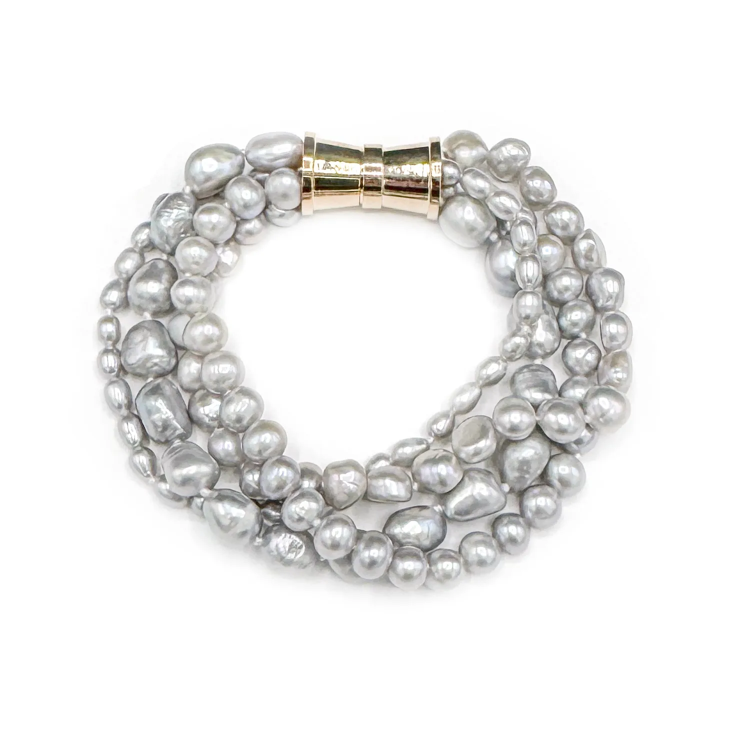 202-07-G | GRAY 4-STRAND BAROQUE MIX PEARL BRACELET (ON GOLD)