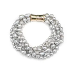 202-07-G | GRAY 4-STRAND BAROQUE MIX PEARL BRACELET (ON GOLD)