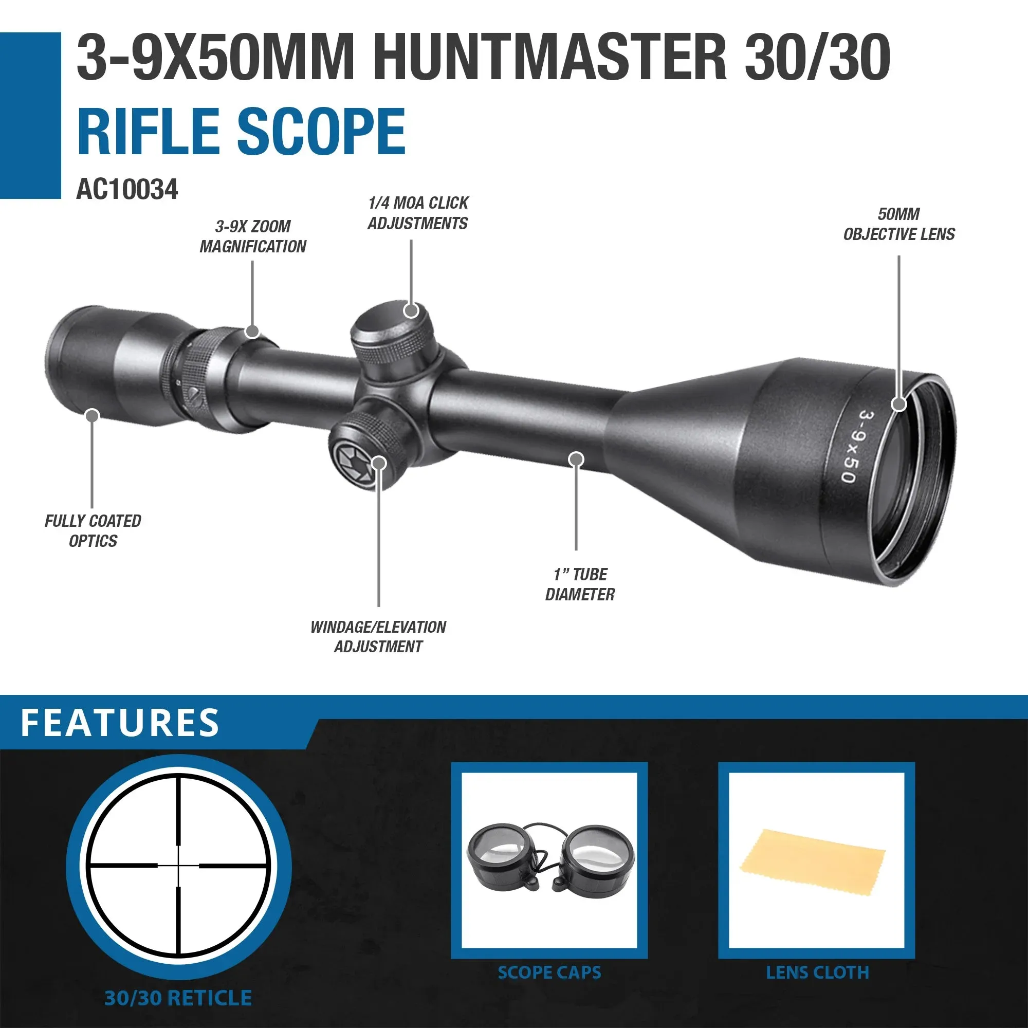 3-9x50mm Huntmaster 30/30 Rifle Scope | AC10034