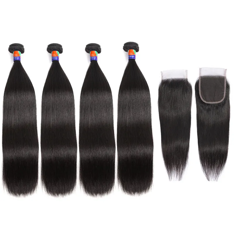 4 Bundles With a 4x4 Lace Closure Straight Hair Virgin Hair Extensions