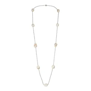 404-25 | LITE BLUE CRYSTAL & WILD PEARL NECKLACE 44"