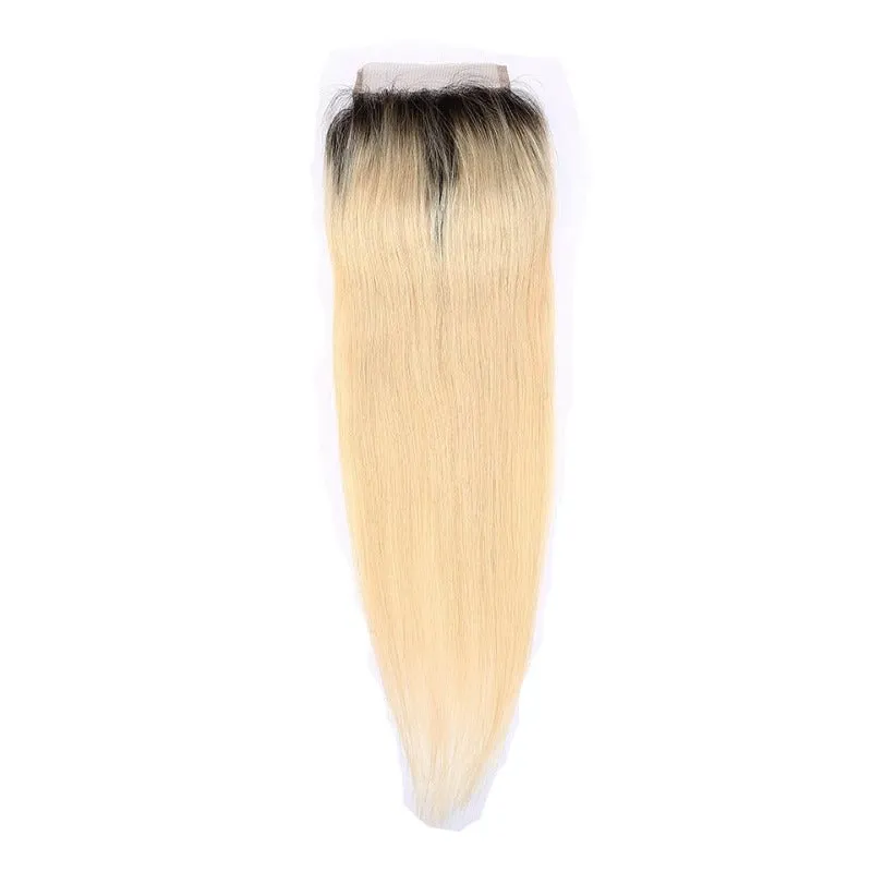 4x4 Transparent Lace Closure Straight 1B/613 Ombre Honey Blonde 100 Human Hair Closure
