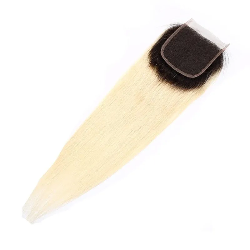 4x4 Transparent Lace Closure Straight 1B/613 Ombre Honey Blonde 100 Human Hair Closure