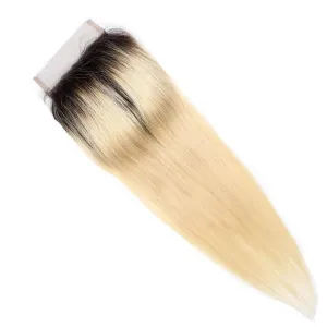 4x4 Transparent Lace Closure Straight 1B/613 Ombre Honey Blonde 100 Human Hair Closure