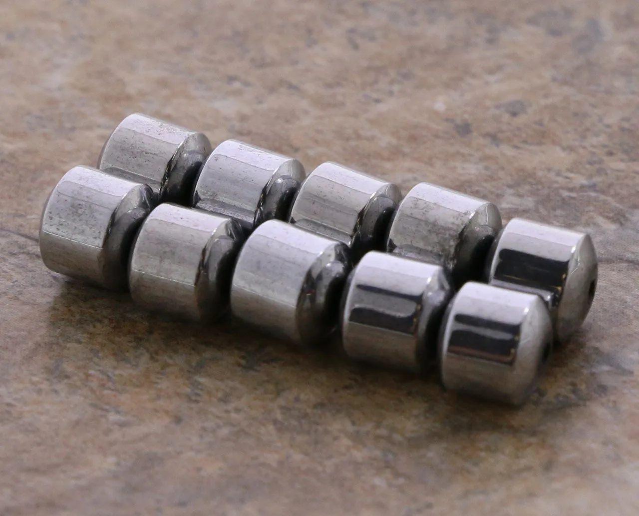 6mm Magnetic Hematite Silverplated Drum MH64