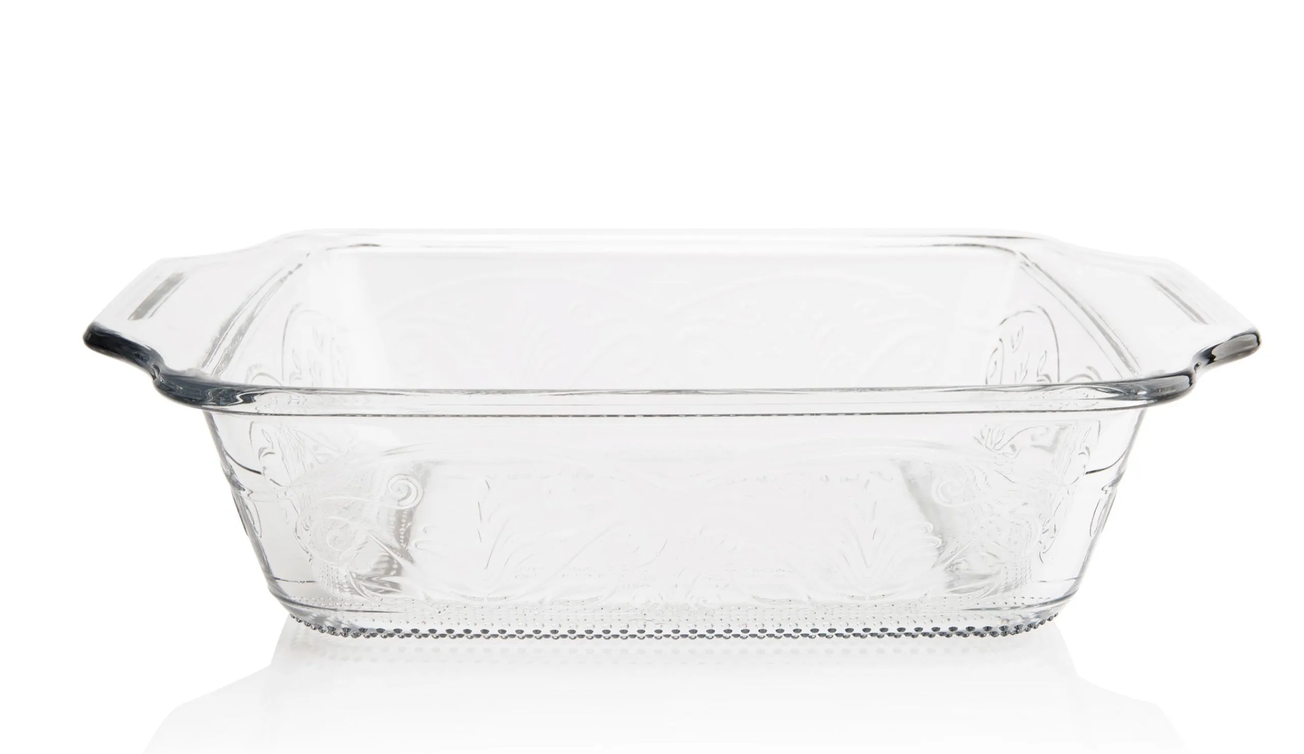 8 IN LAUREL EMBOSSED CAKE DISH CLEAR