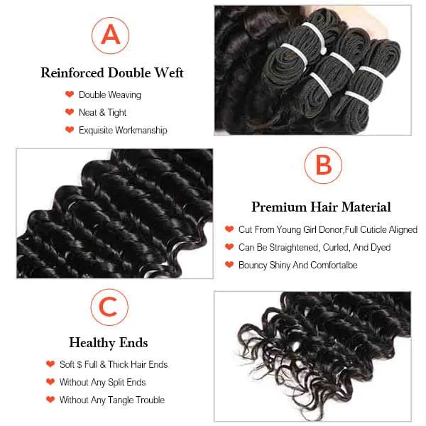 Alipop Hair Deep Wave 3 Bundles Pony Tail Weave 100% Unprocessed Human Hair