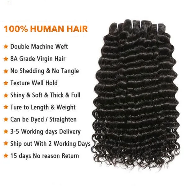 Alipop Hair Deep Wave 3 Bundles with Frontal 100% Virgin Human Hair  Natural Color