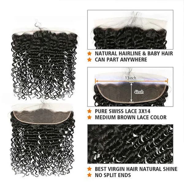 Alipop Hair Deep Wave 3 Bundles with Frontal 100% Virgin Human Hair  Natural Color