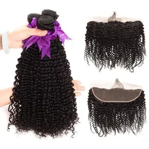 Alipop Hair Kinky Curly Human Hair Bundles 3 Bundles With Frontal 100% Unprocessed Virgin Kinky Curly Hair Bundles Natural Color