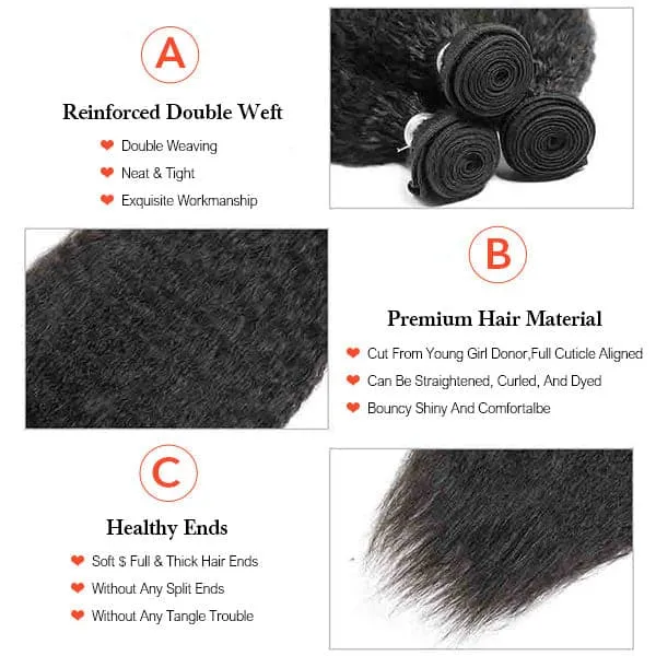 Alipop Hair Kinky Straight 3 Bundles 100% Unprocessed Human Hair
