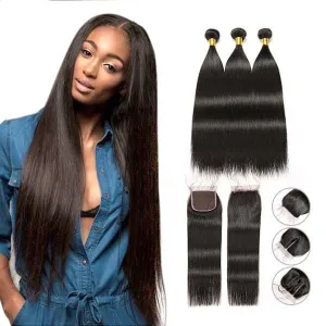 Alipop Hair Straight Bundles With Closure Human Hair 3 Bundles With Closure 4*4 Lace Closure