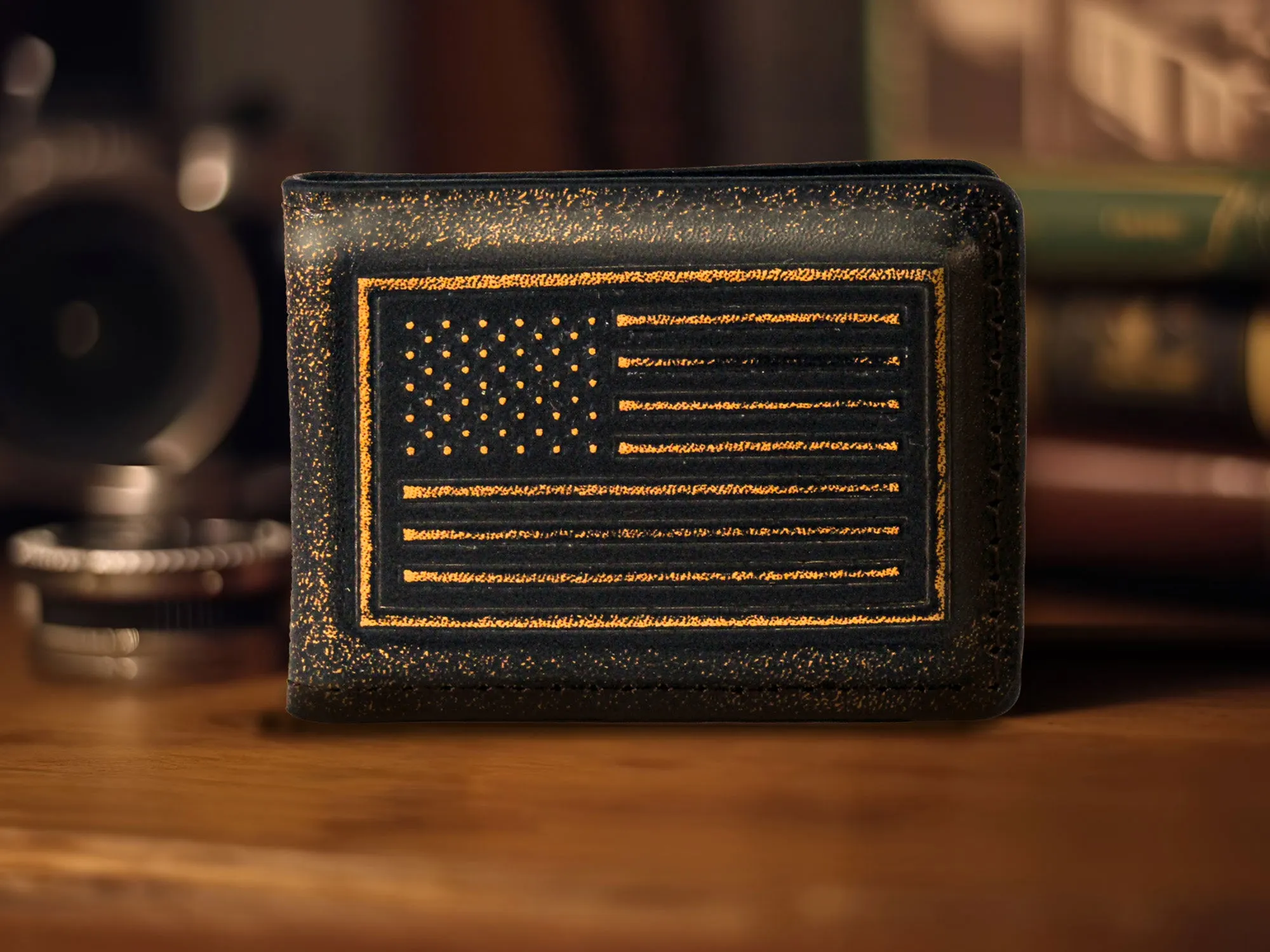 American Flag Burnished Leather Money Clip