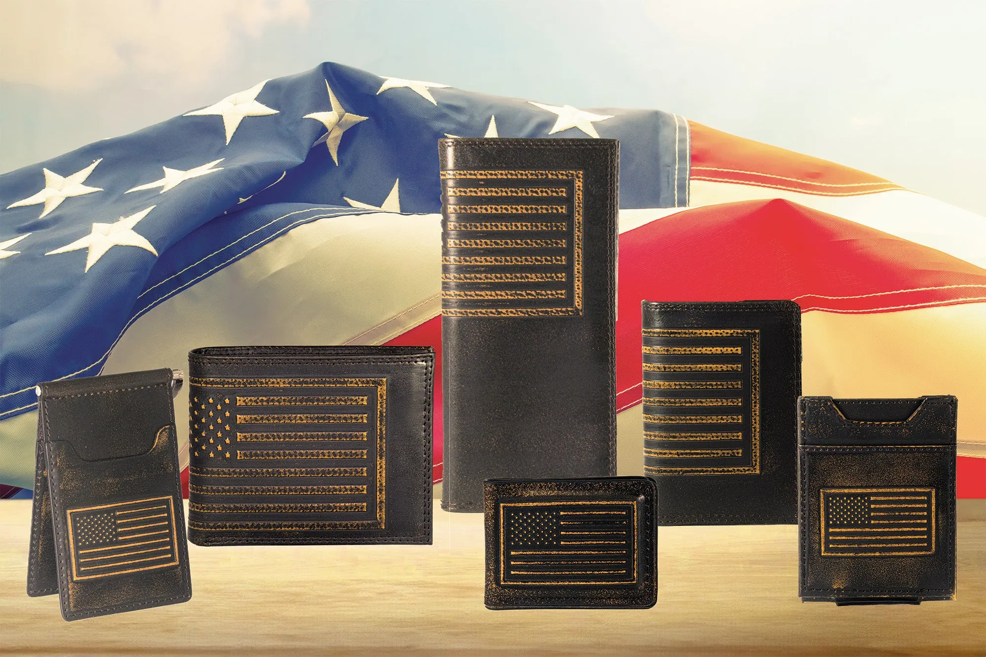 American Flag Burnished Leather Money Clip