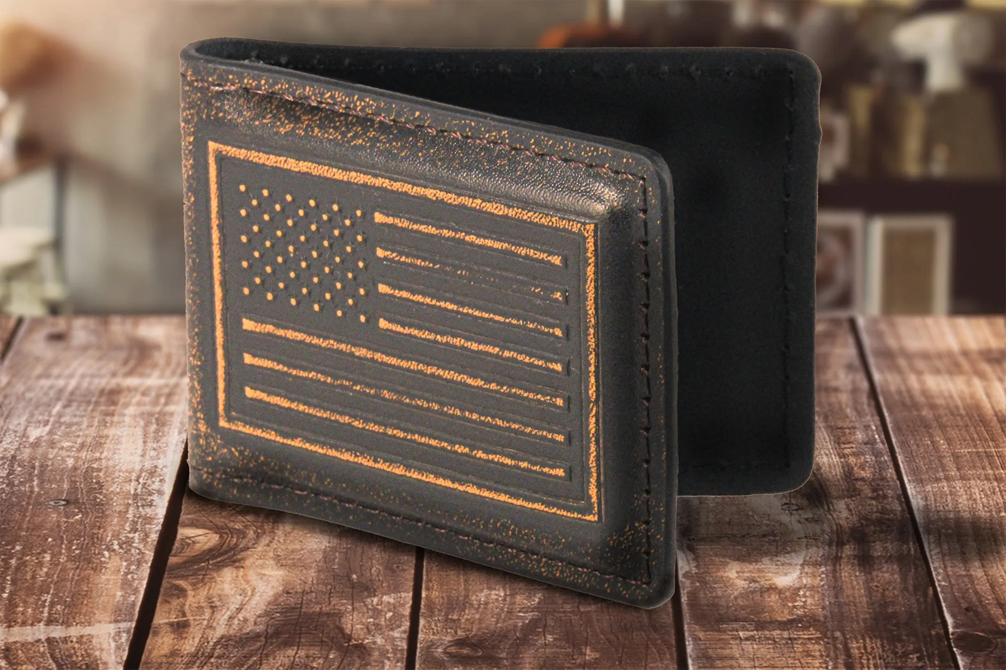 American Flag Burnished Leather Money Clip