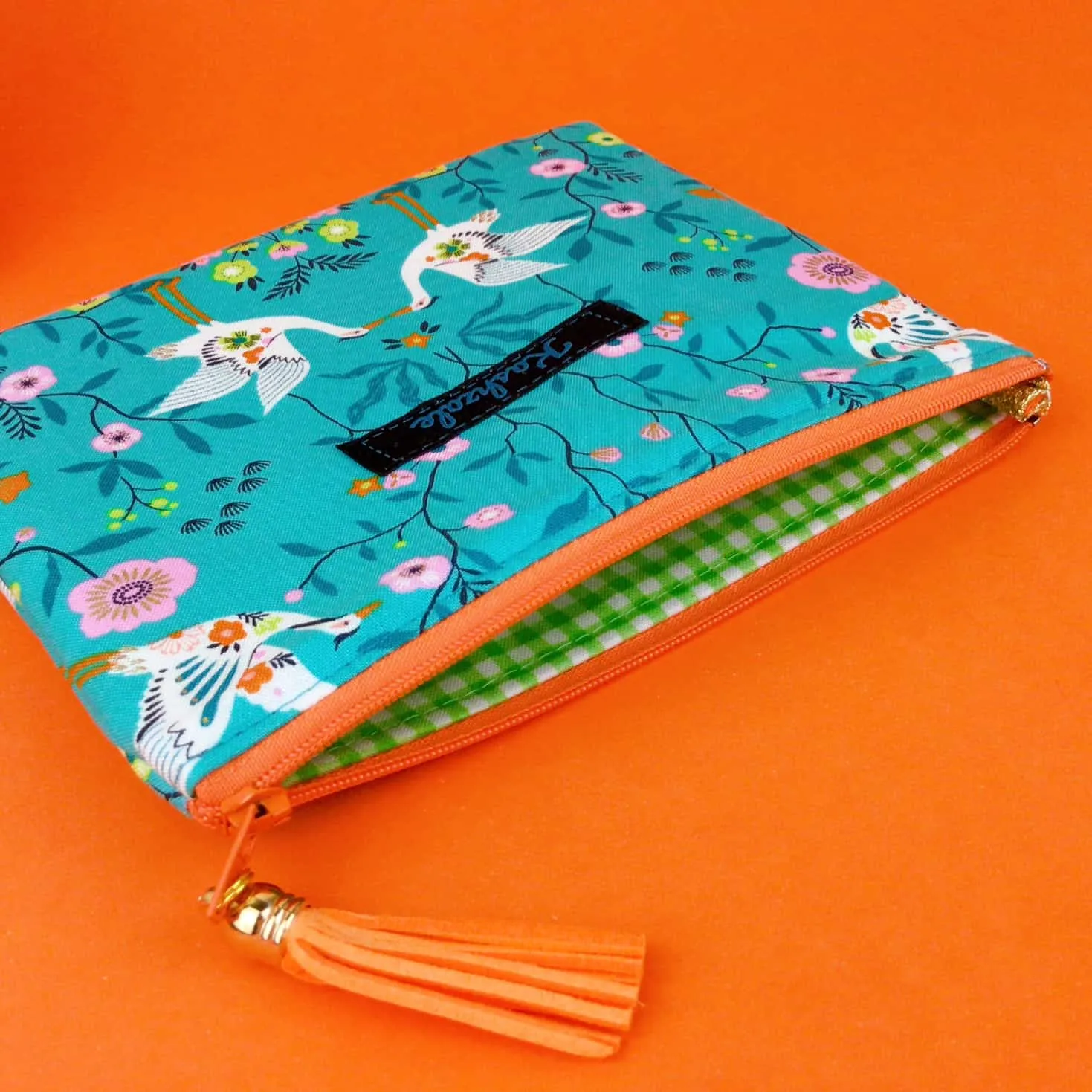 Aqua Cranes Small Clutch, Small makeup bag. Aqua Makeup Bag
