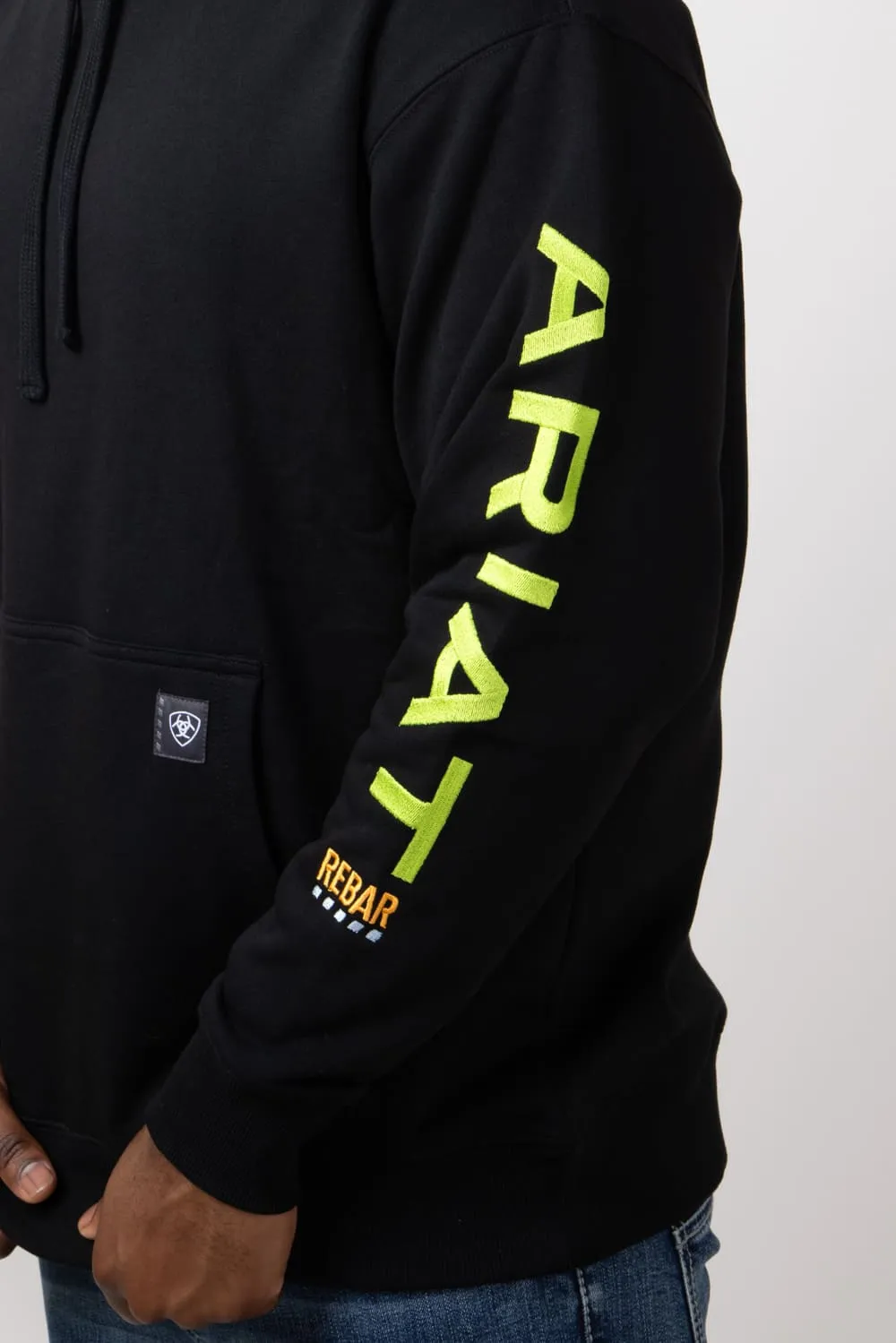 Ariat Rebar Graphic Hoodie for Men in Black/Lime | 10032993-BLACKLIME