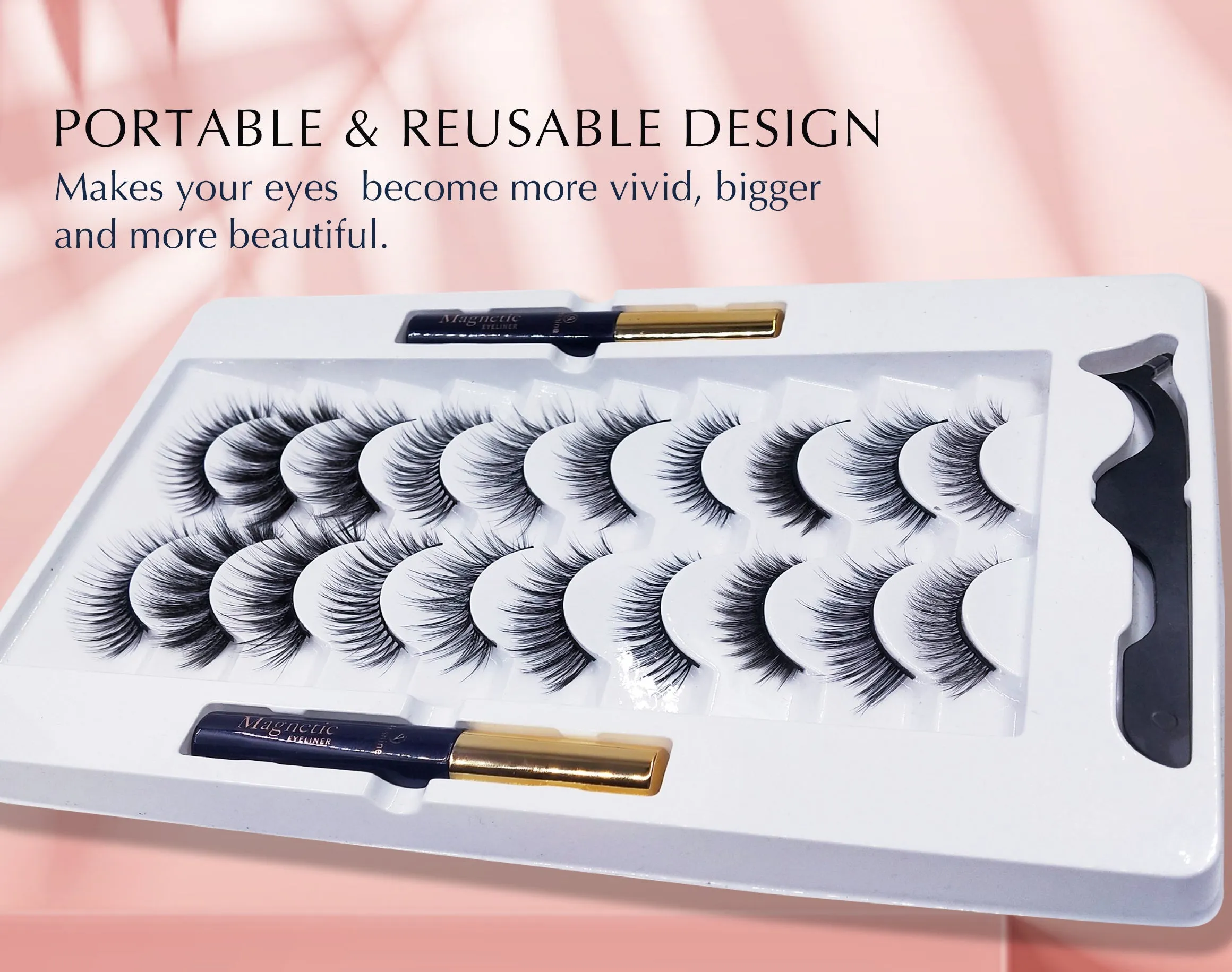 Arishine Gorgeous and Flawless 10 Different Pairs of False Magnetic Eyelashes and Eyeliner Kit with Applicator Tool