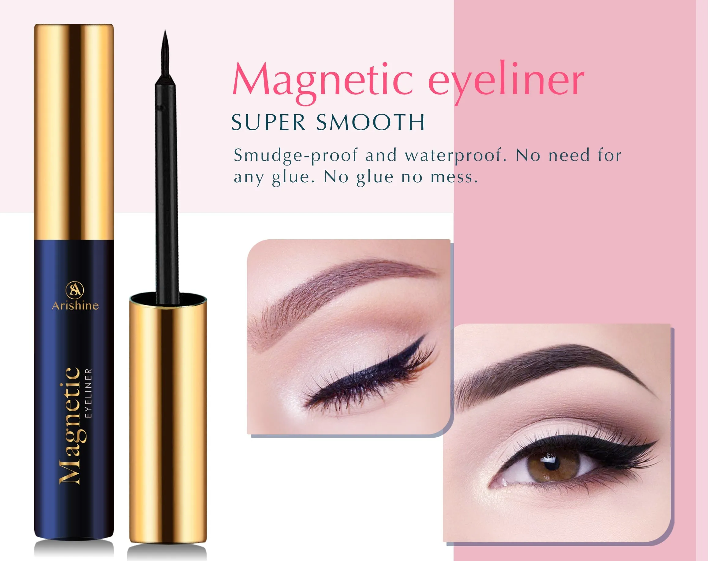 Arishine Gorgeous and Flawless 10 Different Pairs of False Magnetic Eyelashes and Eyeliner Kit with Applicator Tool