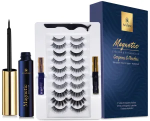 Arishine Gorgeous and Flawless 10 Different Pairs of False Magnetic Eyelashes and Eyeliner Kit with Applicator Tool