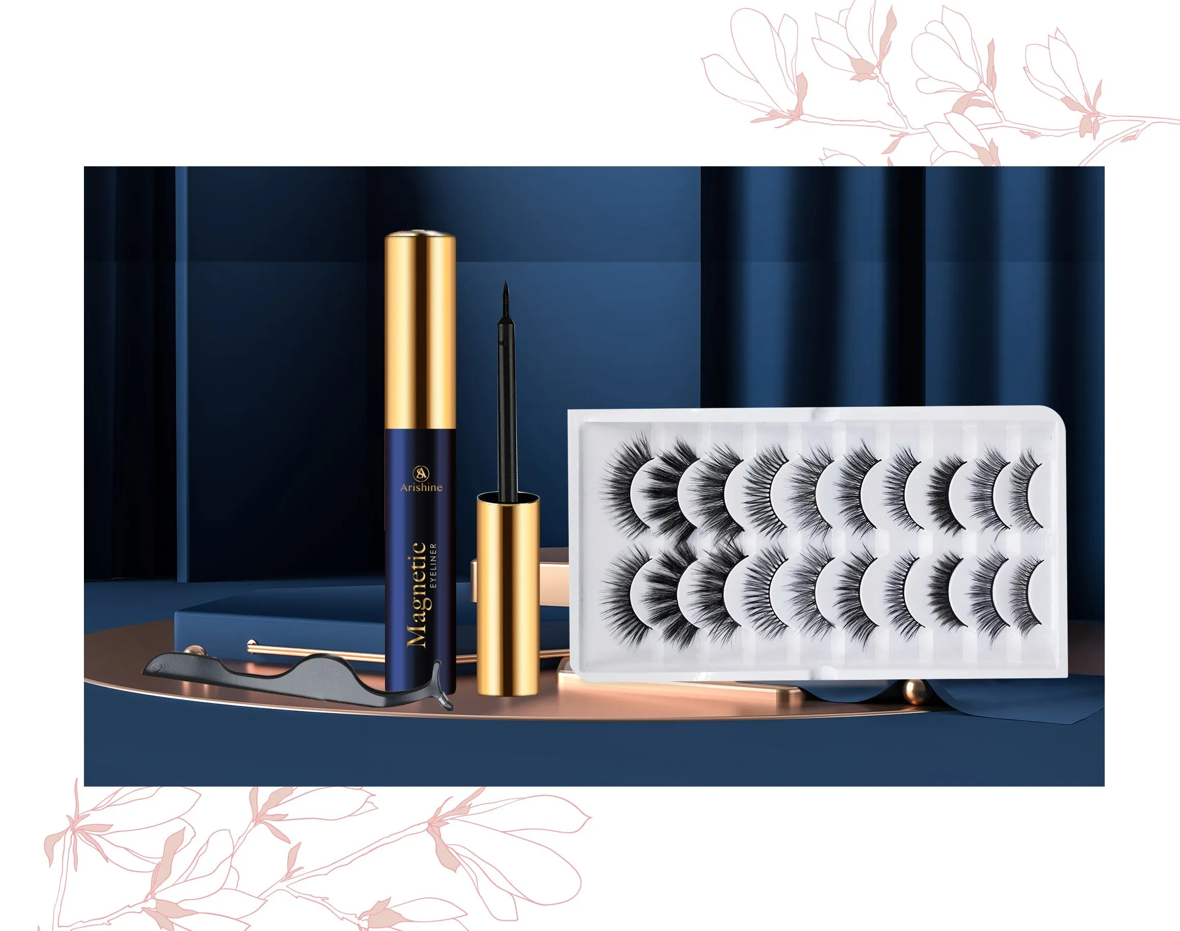 Arishine Gorgeous and Flawless 10 Different Pairs of False Magnetic Eyelashes and Eyeliner Kit with Applicator Tool