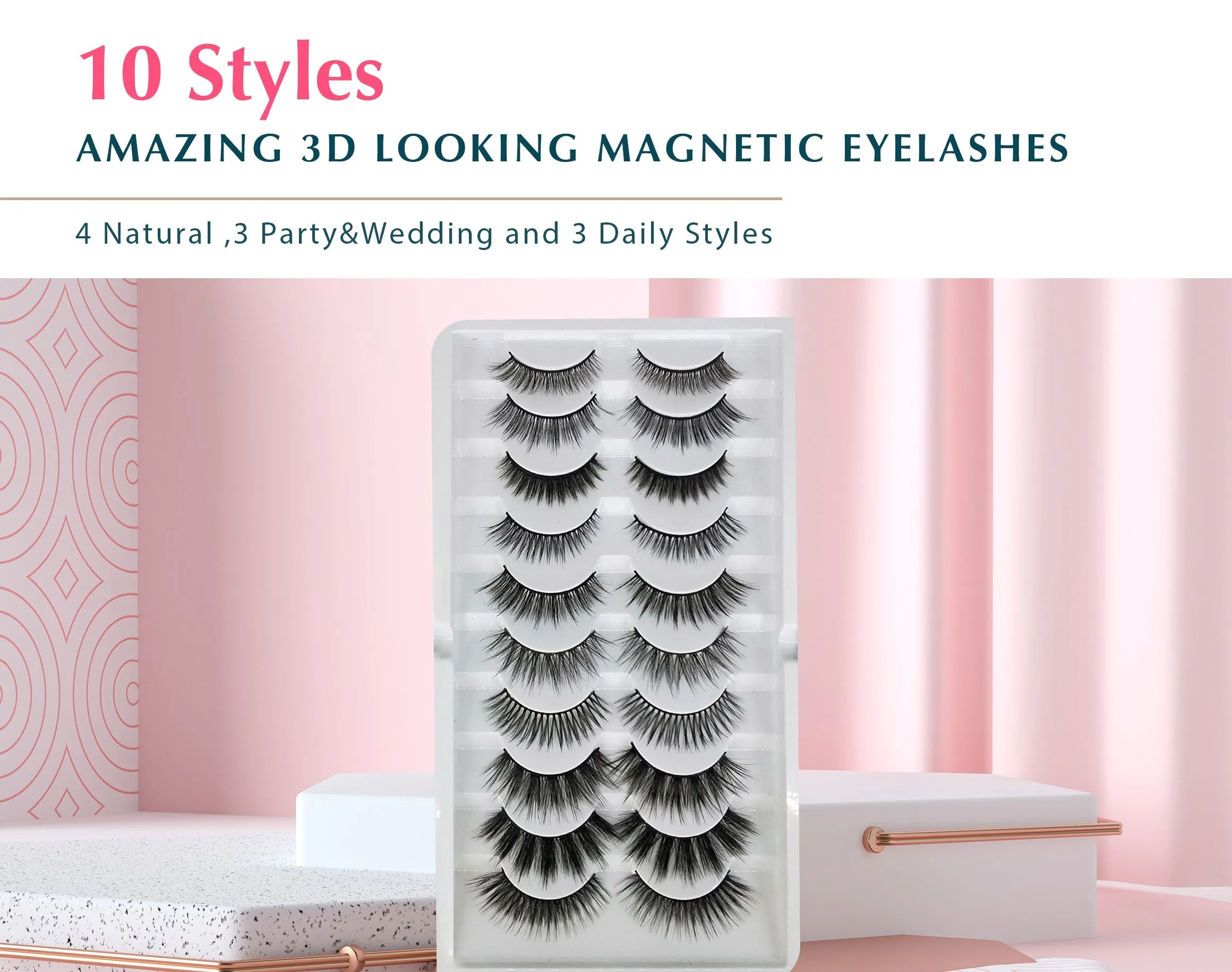 Arishine Gorgeous and Flawless 10 Different Pairs of False Magnetic Eyelashes and Eyeliner Kit with Applicator Tool