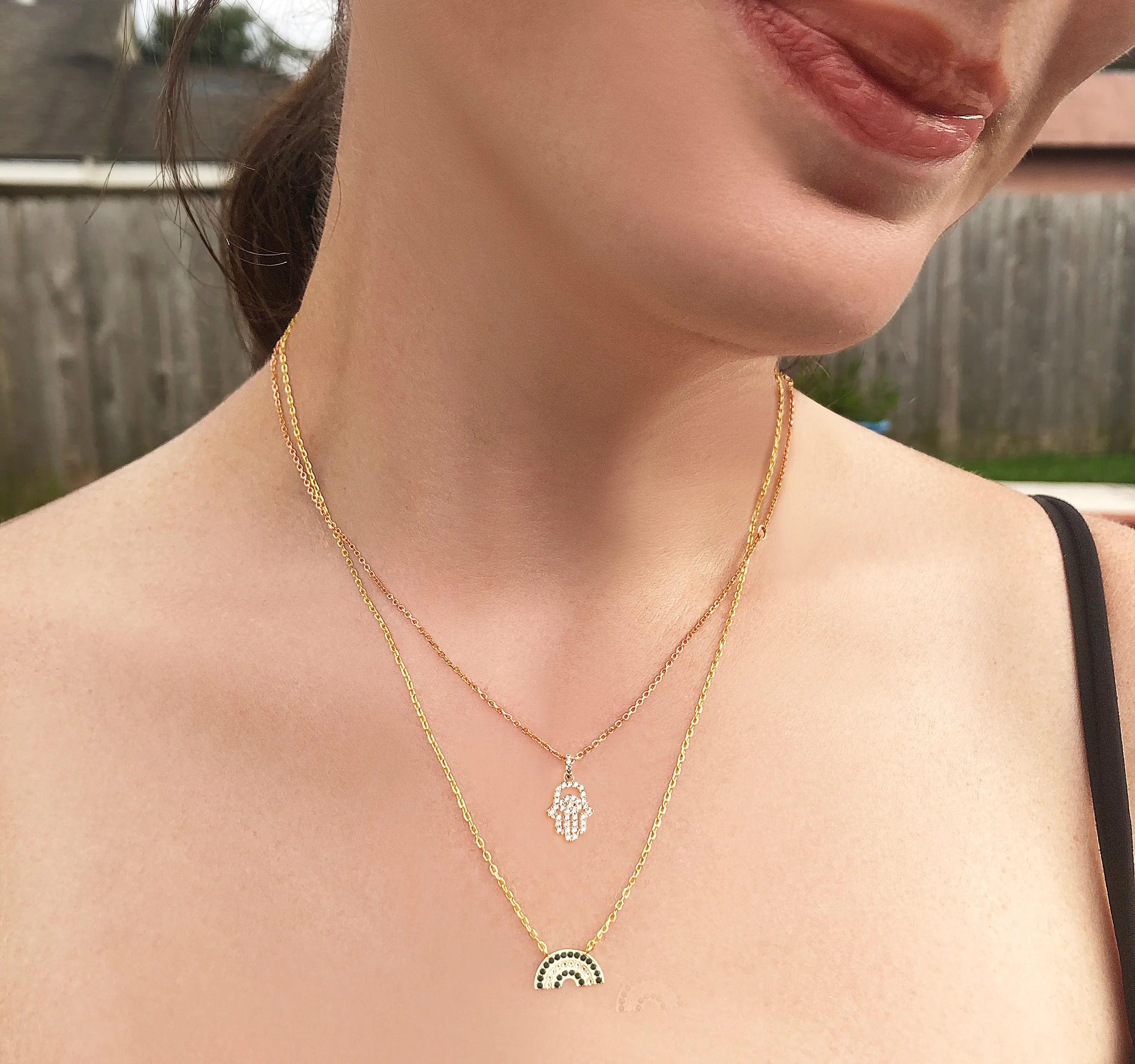 Atelier All Day 14K Gold Vermeil Black and Gold CZ Rainbow Pendant