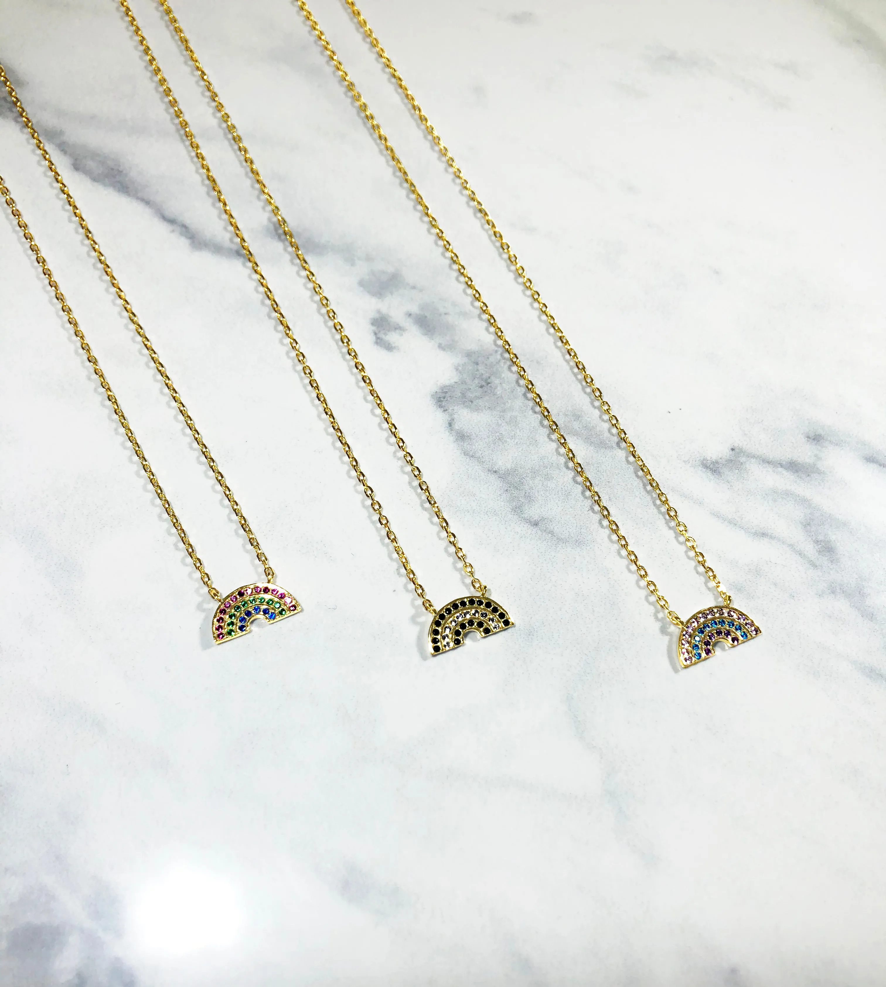 Atelier All Day 14K Gold Vermeil Black and Gold CZ Rainbow Pendant