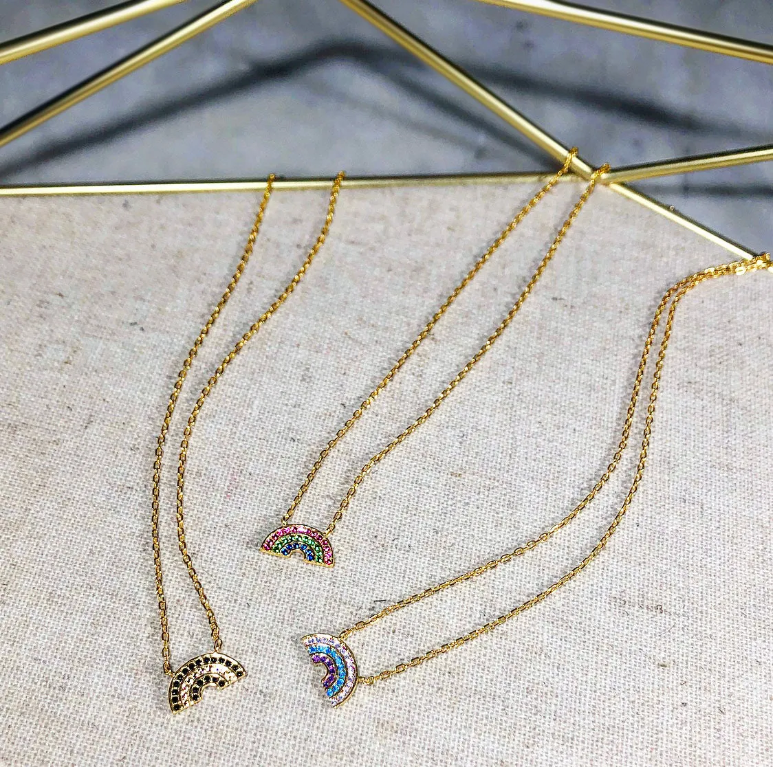 Atelier All Day 14K Gold Vermeil Black and Gold CZ Rainbow Pendant