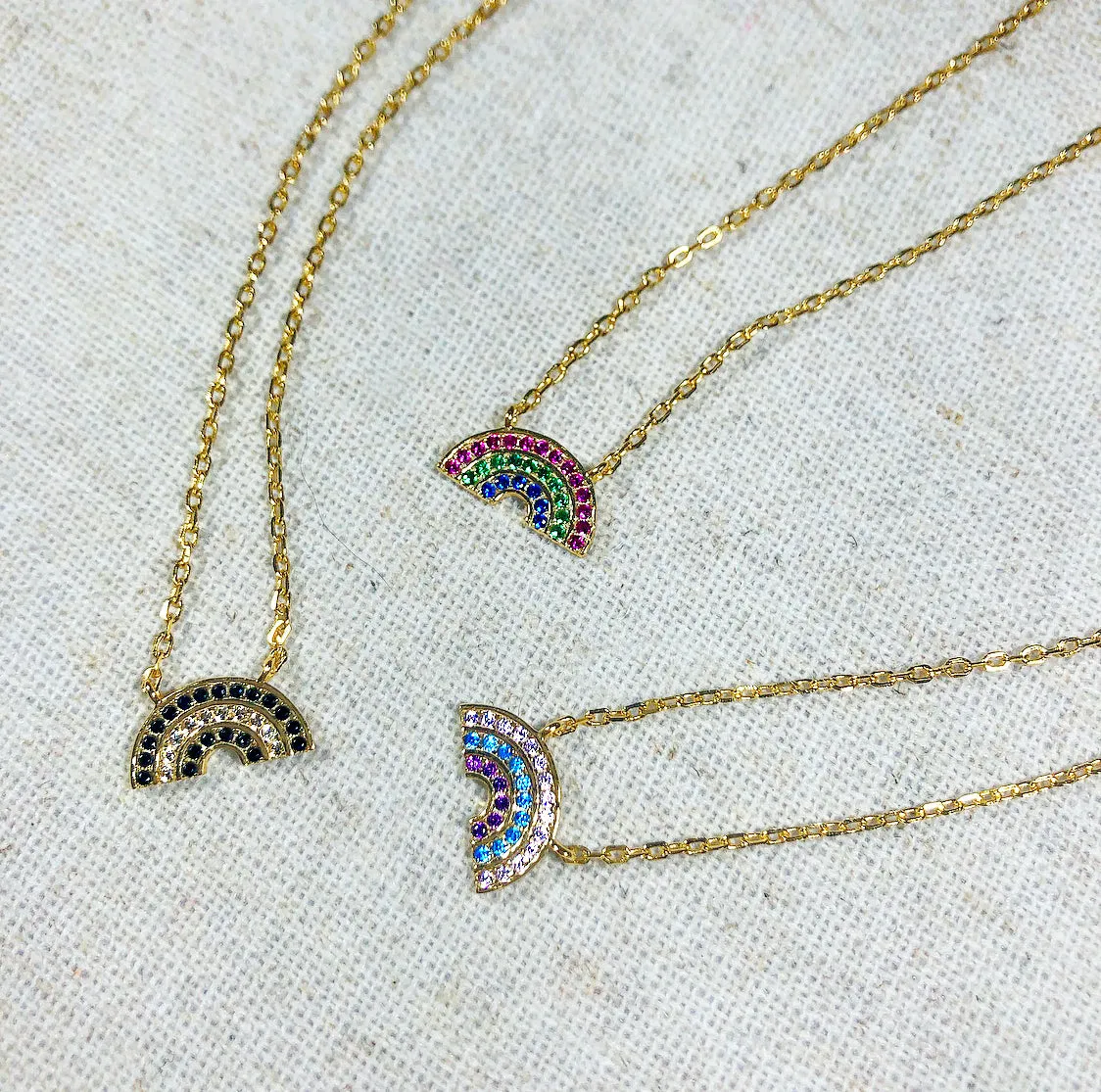 Atelier All Day 14K Gold Vermeil Black and Gold CZ Rainbow Pendant
