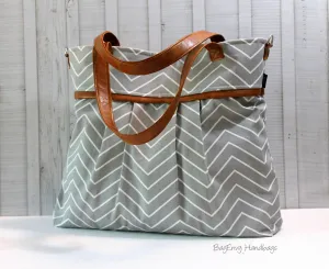 BagEnvy Handbags -Monterey Large Diaper Bag - with Vegan Leather -  In Grey Skinny Chevron  - or Custom Design Your own