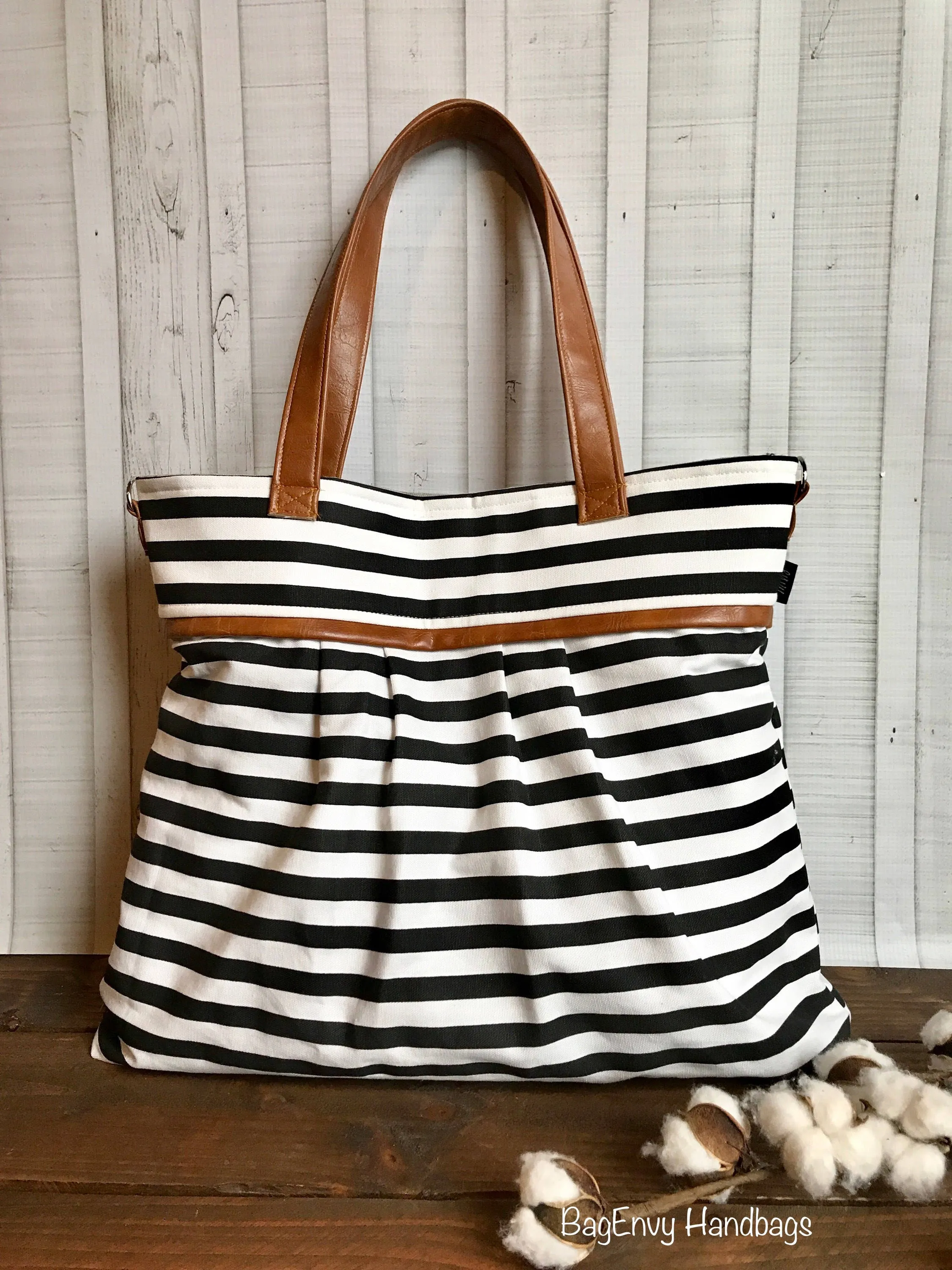 BagEnvy Handbags -Monterey Large Diaper Bag - with Vegan Leather -  In  Skinny Stripes - or Custom Design Your own