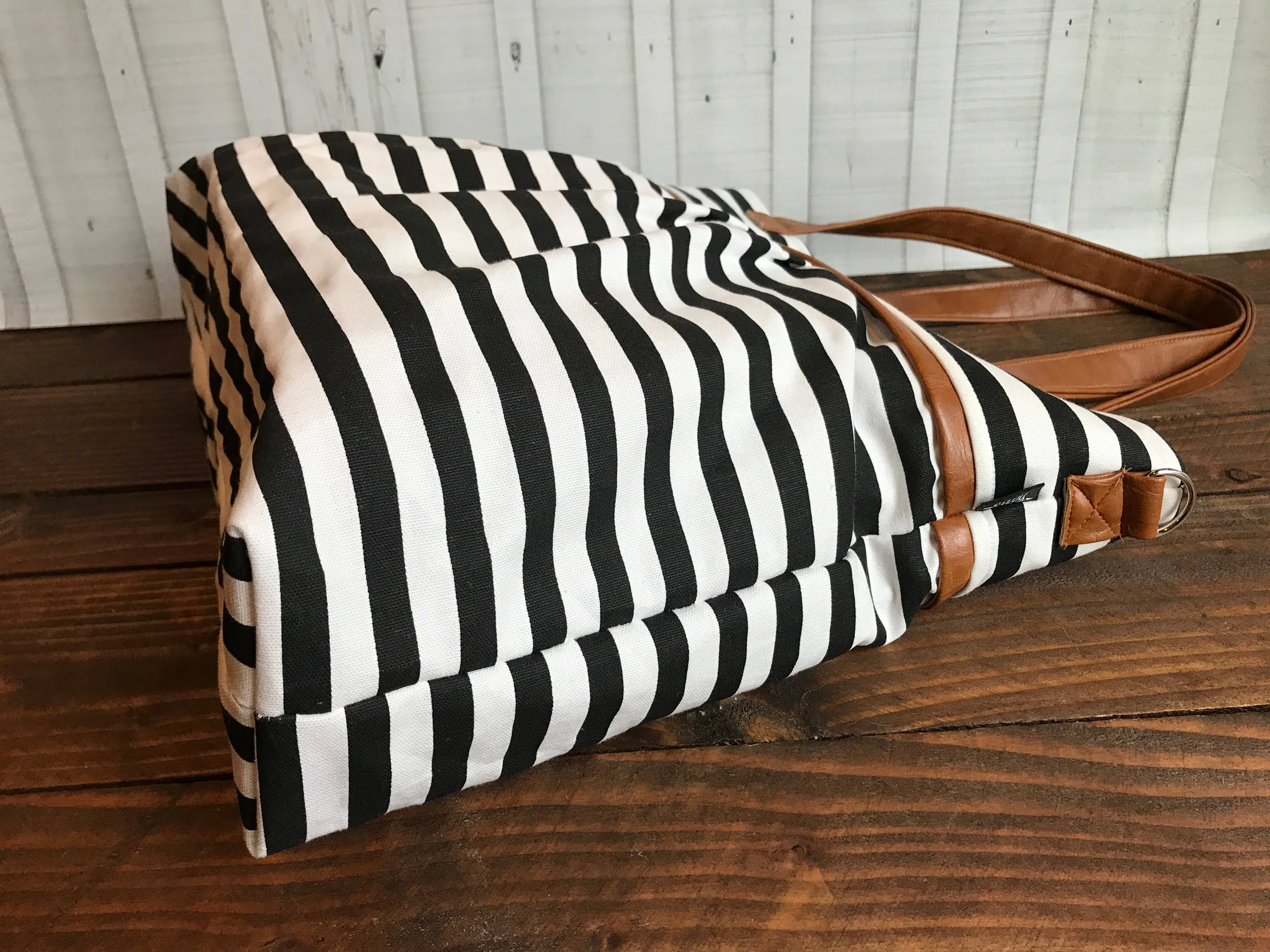 BagEnvy Handbags -Monterey Large Diaper Bag - with Vegan Leather -  In  Skinny Stripes - or Custom Design Your own