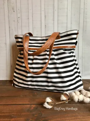 BagEnvy Handbags -Monterey Large Diaper Bag - with Vegan Leather -  In  Skinny Stripes - or Custom Design Your own
