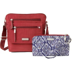 Baggallini Escape Crossbody With RFID Phone Wristlet Russet Red Nylon