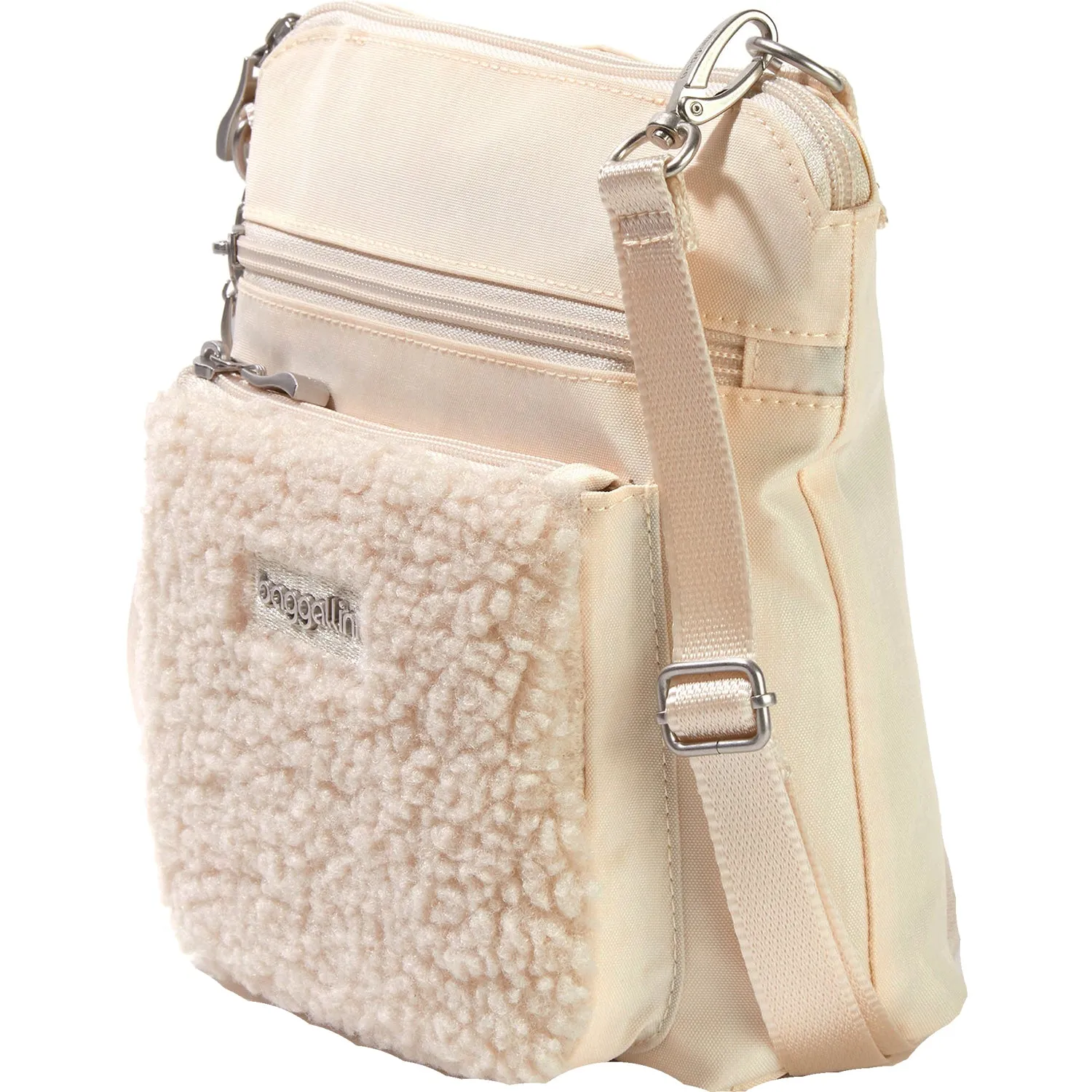 Baggallini Modern Pocket Crossbody Light Beige Faux Shearling