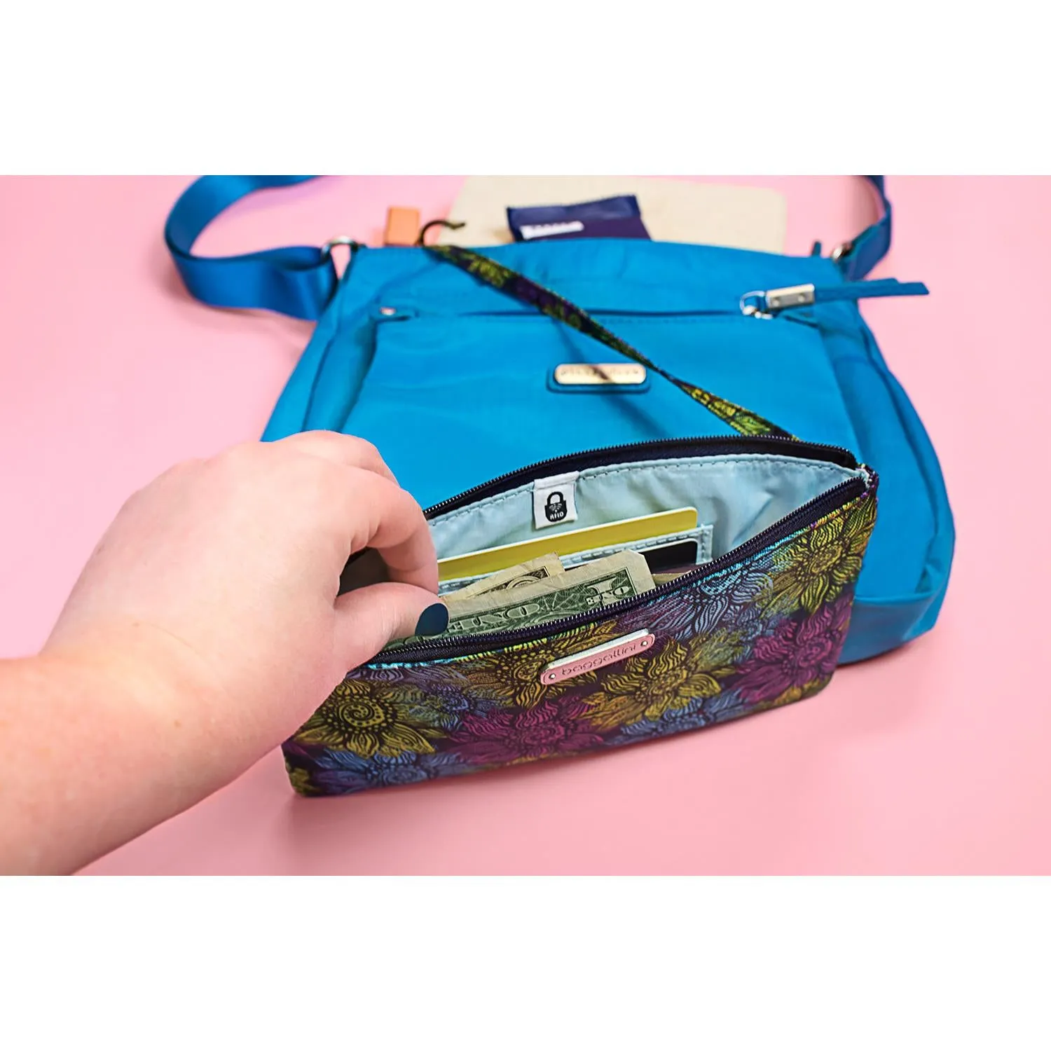 Baggallini Uptown Bagg with RFID Phone Wristlet Grape Jelly Nylon
